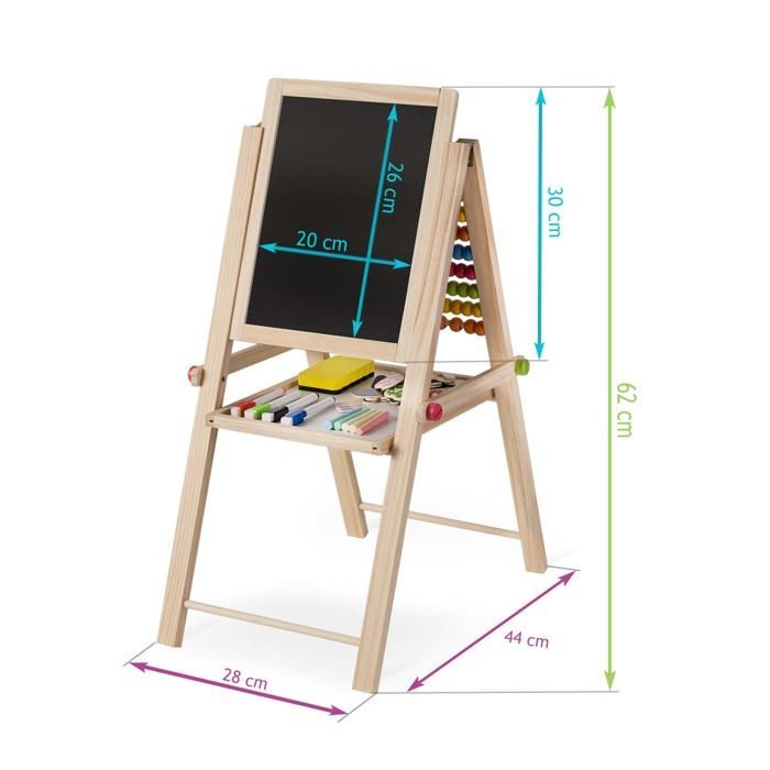 Folding magnetic chalkboard - JANSHOP - 62x28x44 cm - For children - Dual surface: chalk and magnetic - Foldable