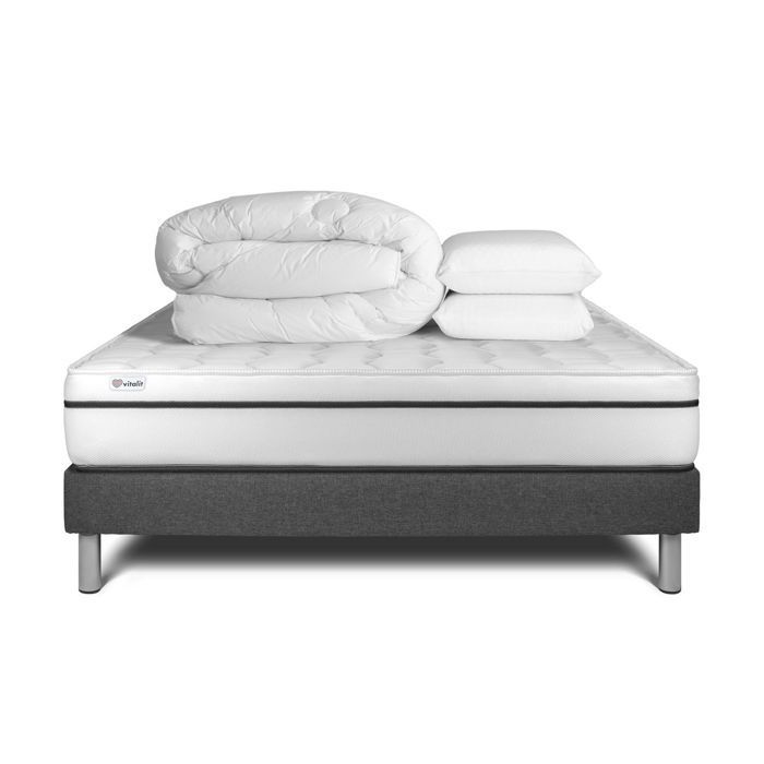 Juego de cama completo: colchón de 140x200 cm + somier de láminas (requiere montaje) + 2 almohadas + edredón - Vital Spa Grey