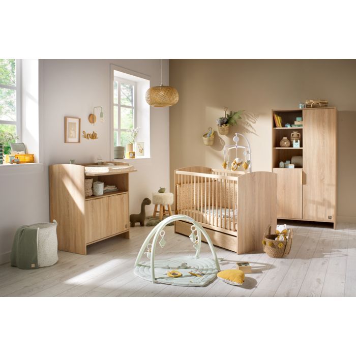 Armoire 2 portes et 3 niches avec poignées dorées décor chêne doré - AZUR
