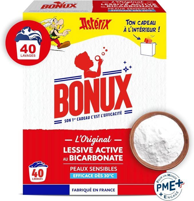 Bonux-Lessive en Poudre l'-Détachant textile-Adapté aux Peaux Sensibles-Bébé-Nettoie en Profondeur-Désinfectant-Pour Linge Blanc et