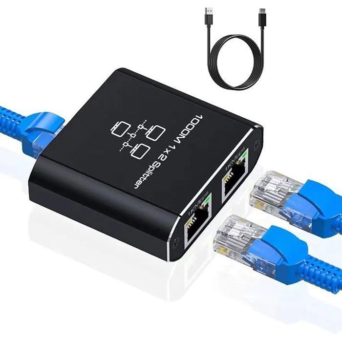 Switch Ethernet 2 Ports - OTBACT - RJ45 Splitter 1000 Mbps - Aluminium - Plug & Play - Compatible Cat5e à Cat8