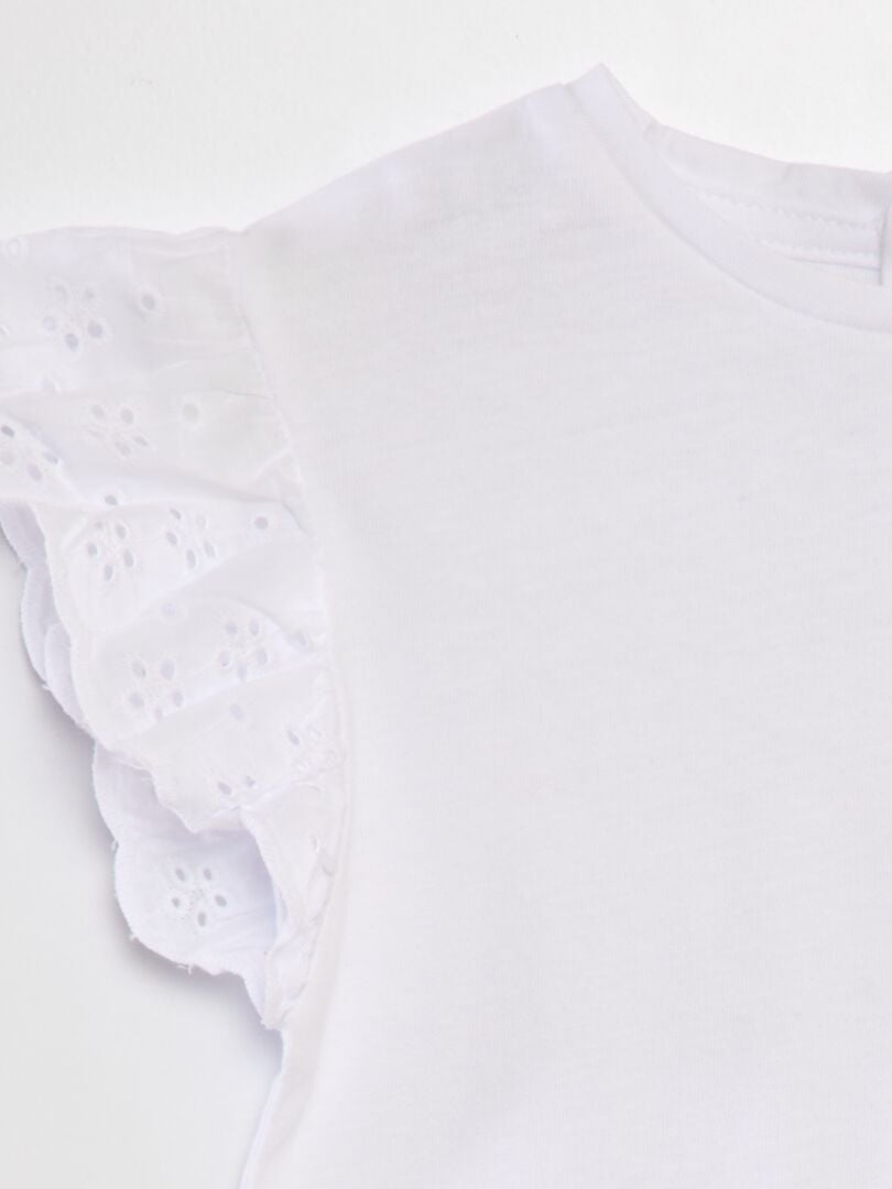 T-shirt met mouwen en Engelse borduursteek - wit