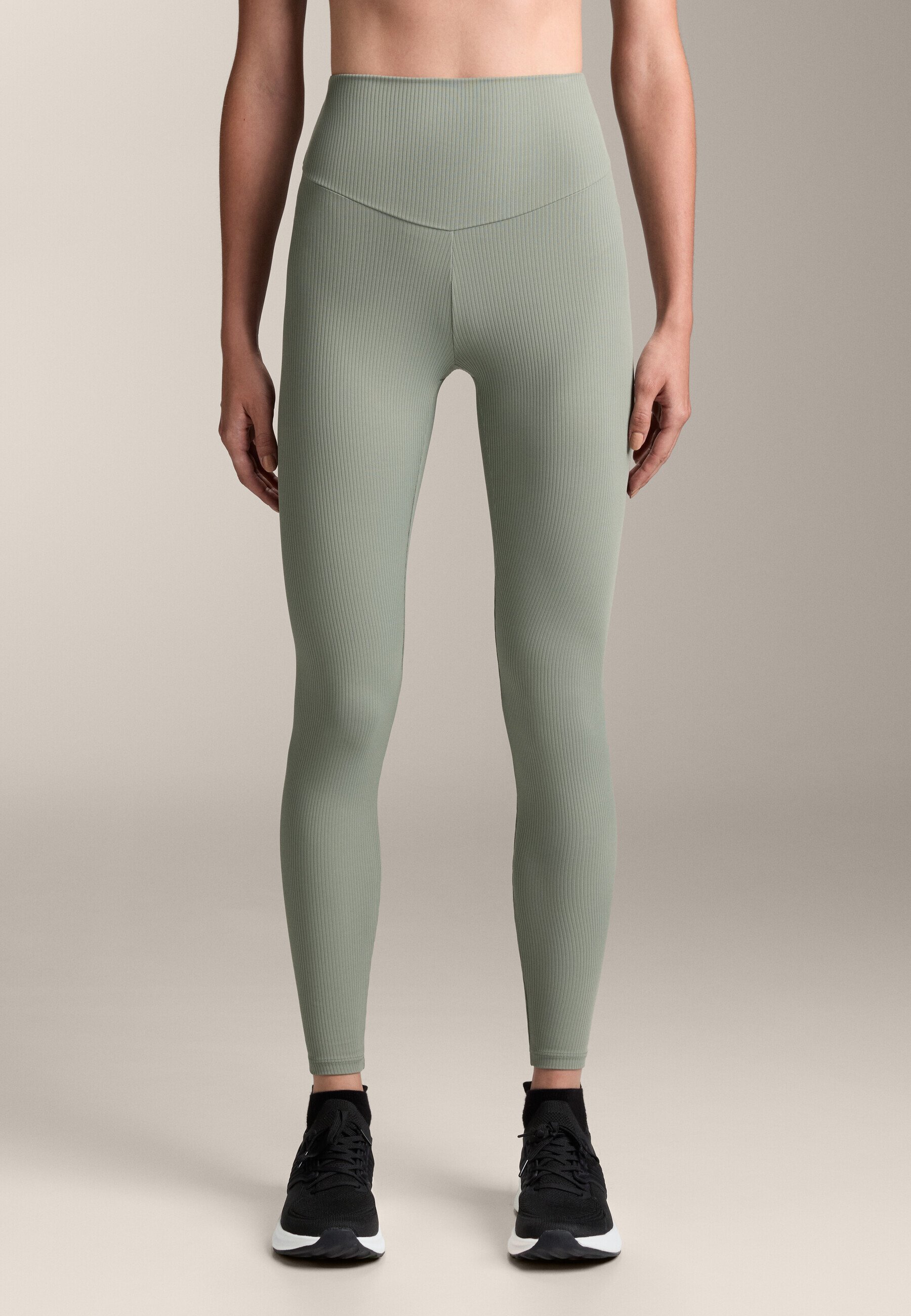 OYSHO COMFORTLUX HIGH RISE RIB 65cm ENKELLENGTE - Leggings - gemêleerd donkergroen