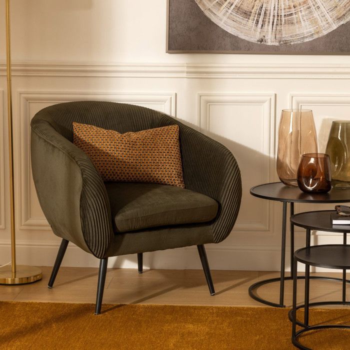 Fauteuil Solaro velours vert kaki - Atmosphera Créateur d'intérieur