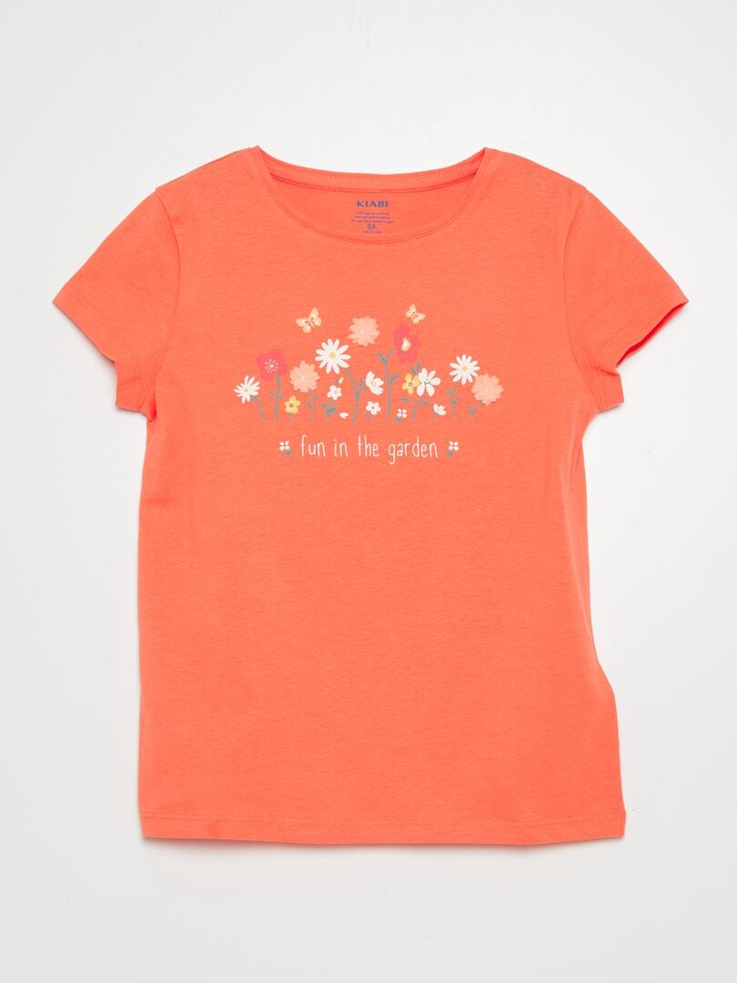 Camiseta de algodón de cuello redondo - NARANJA