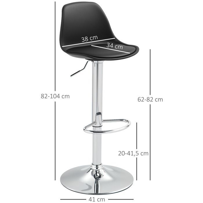 Taburetes de bar - BLOSSOM - Juego de 2 - Acero - Altura regulable - Giro de 360° - Negro