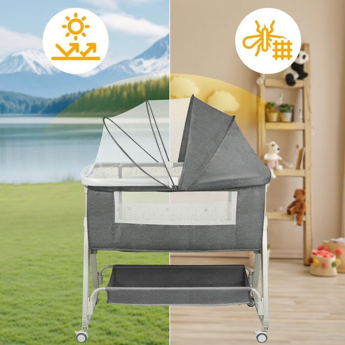 MIPAN. Cuna colecho 3 en 1 - Cama con inclinación y altura ajustables - Cuna para bebés desde recién nacidos hasta los 36 meses - Gris