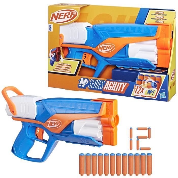 Blaster NERF Agility Serie N, 12 dardi Nerf N1 (solo per blaster Nerf Serie N), caricatore a tamburo da 6 dardi, giochi all'aperto