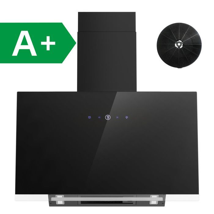 FIREGAS 60cm Cooker Hood, Class A+, 487 m³/h, Extraction or Recirculation, with Carbon Filters, Black Wall Mounted Hood