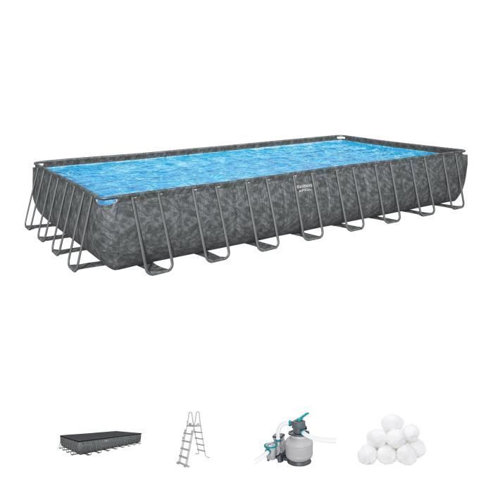 Kit piscine hors sol tubulaire BESTWAY - APX 365 - 956 x 488 x 132 cm - Rectangulaire (Filtre à sable, 500g polysphère, échelle, bâc