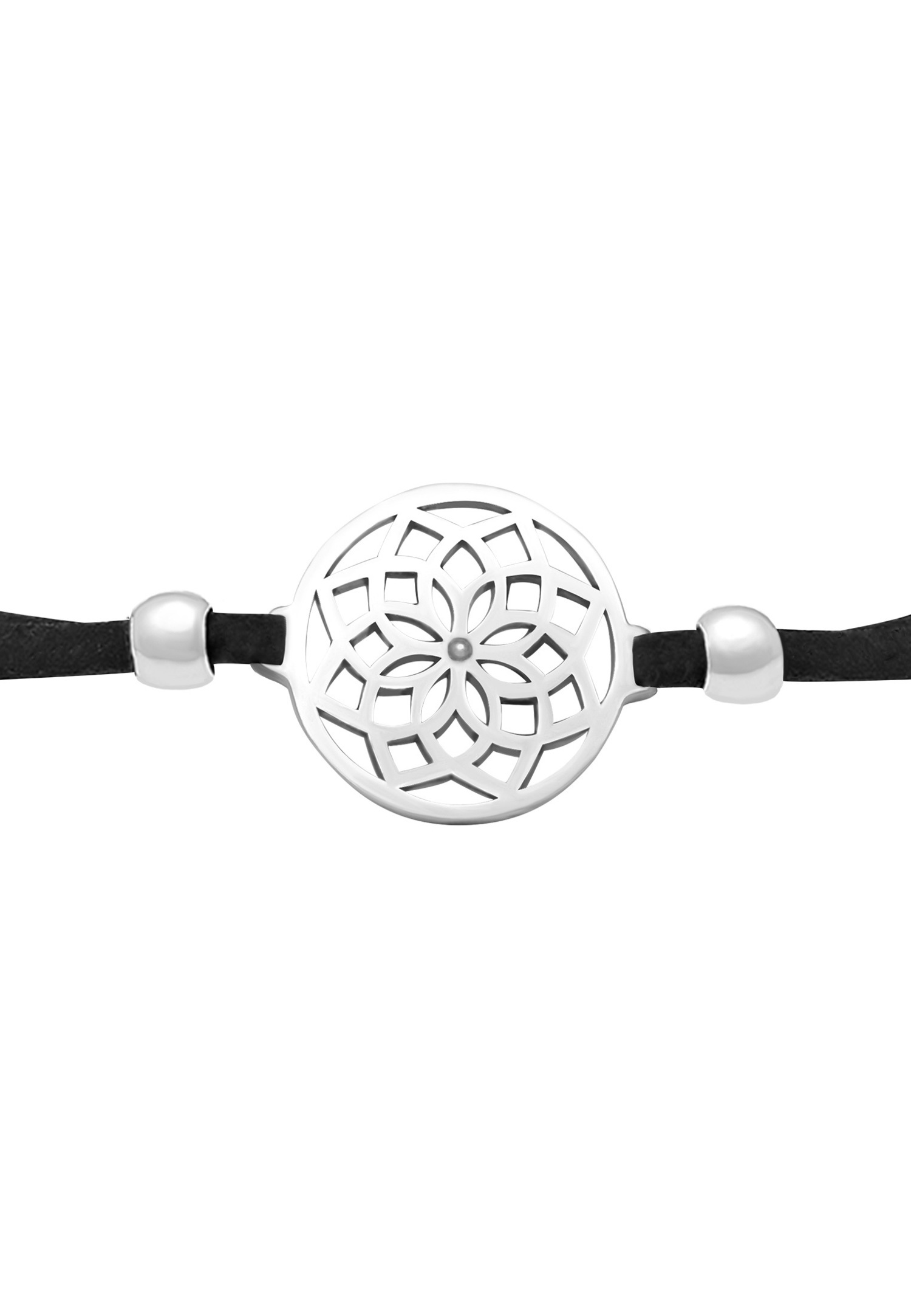 Elli Femmes Choker Fleur de Vie avec Bande Textile en argent sterling 925