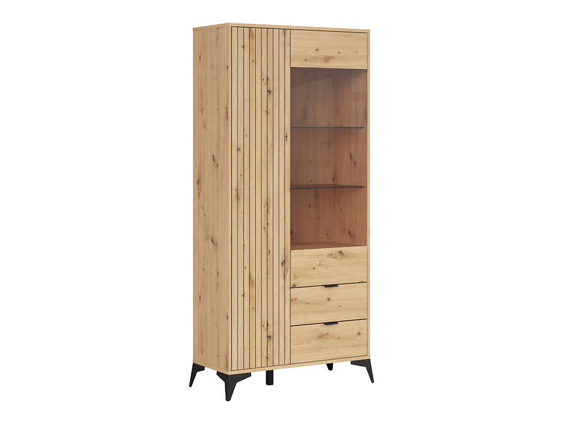 Witryna wysoka Lamea 90 cm z 2 drzwiami i 2 szufladami dąb artisan