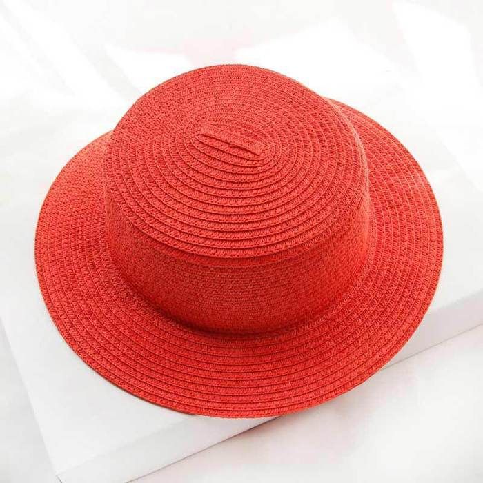 Sombrero FUNMOON para niñas, sencillo sombrero de sol de verano, práctico para los padres, visera de paja de color liso, a la moda para viajes y excursiones marítimas - 691122
