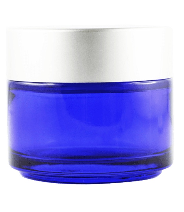 100ml modrá skleněná nádoba s matně stříbrným víčkem