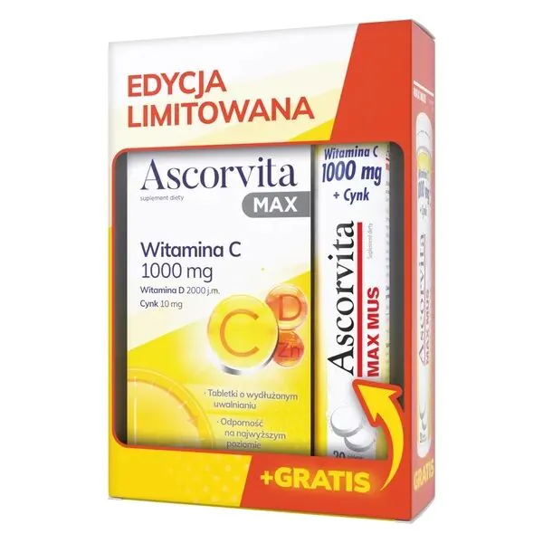 Ascorvita Zestaw Ascorvita Max 30 Tabletek +Ascorvita Max Mus 20 Tabletek musujących