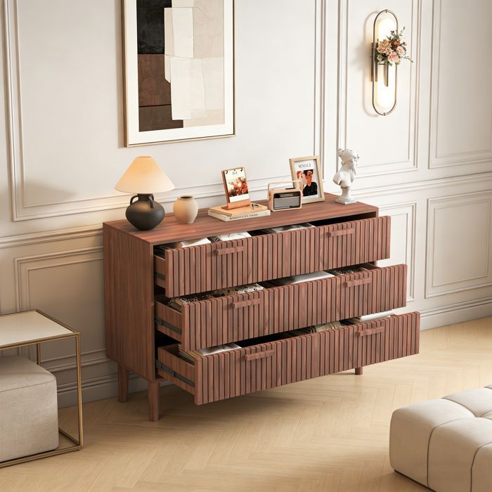 Cômoda com 6 gavetas - Móvel para arrumação - Estilo escandinavo - Cômoda para quarto de adulto - Móvel para casa de banho/sala de estar - 100x34x73cm - Castanho