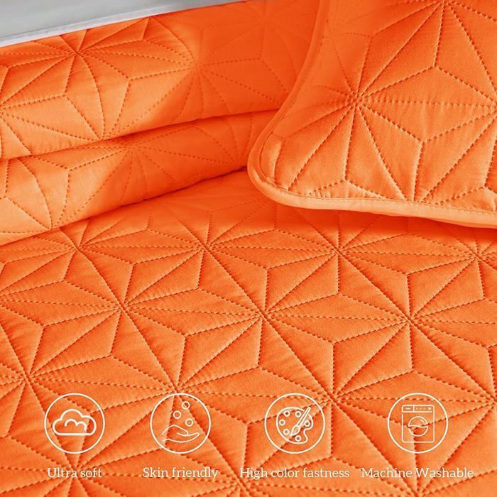 Colcha de 240x260 cm con 2 fundas de almohada, colcha suave y ligera con estampado de gofre de 240 x 260 cm #Manta de cama naranja