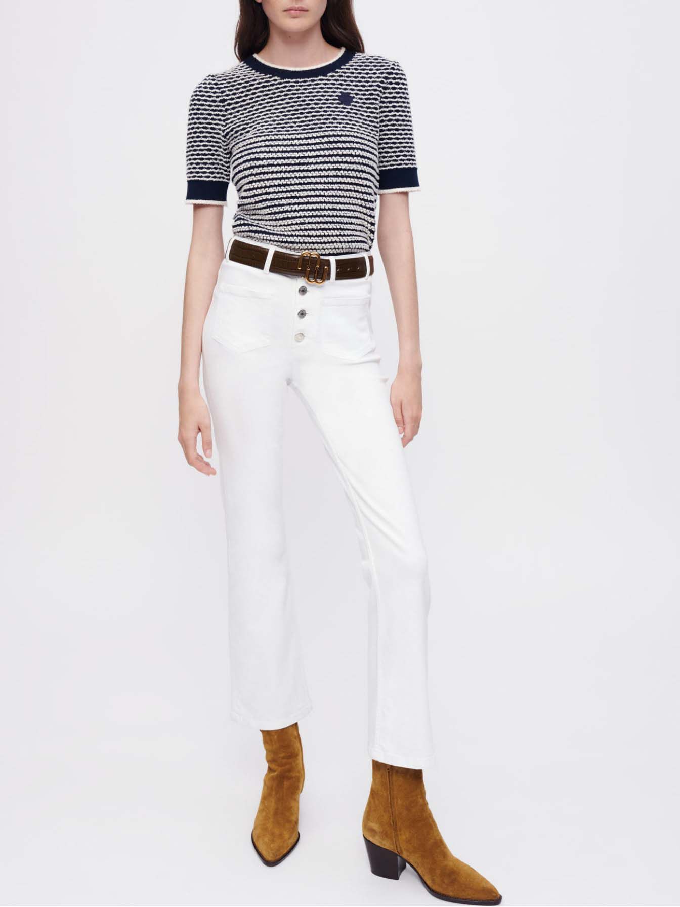 Bell-bottom jeans met zakken en knopen - Wit