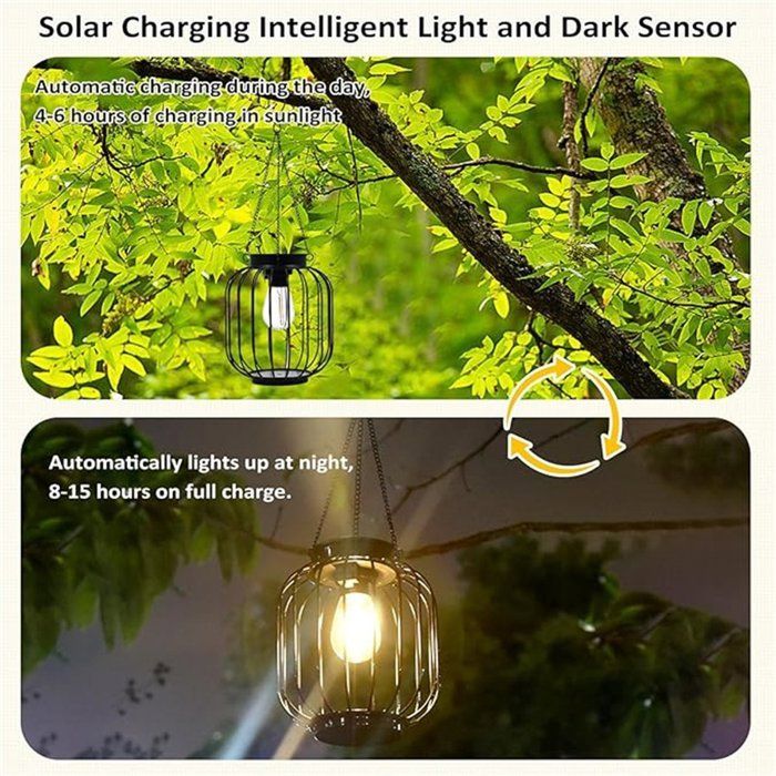 Lampe solaire d'extérieur en métal, lanterne solaire suspendue, éclairage décoratif extérieur étanche pour terrasse, jardin, allée,