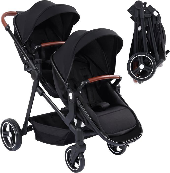 Cochecito doble ligero, carrito de viaje plegable, cochecito tándem compacto con asientos reversibles, capazo para bebé, para bebés de 0 a 36 meses.