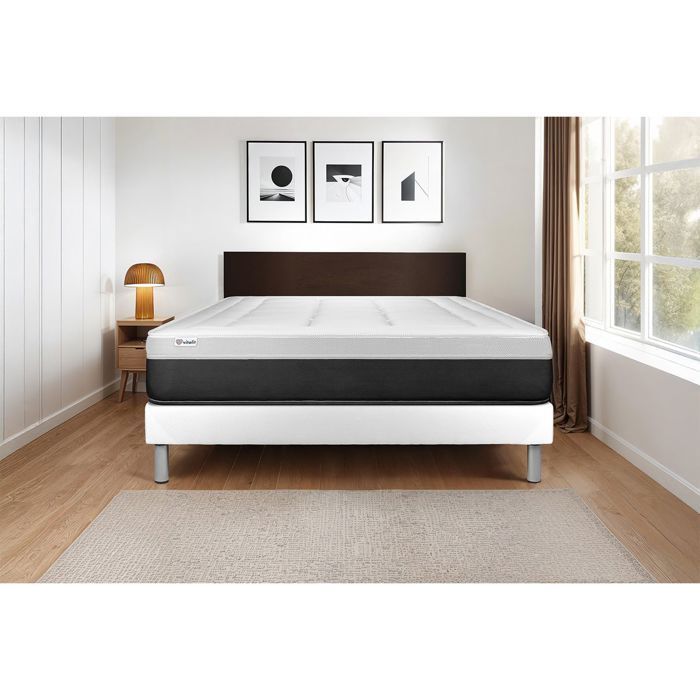 Ensemble Matelas Sommier 180x200 cm - Sommier Blanc (en kit) - Vital Form Blanc