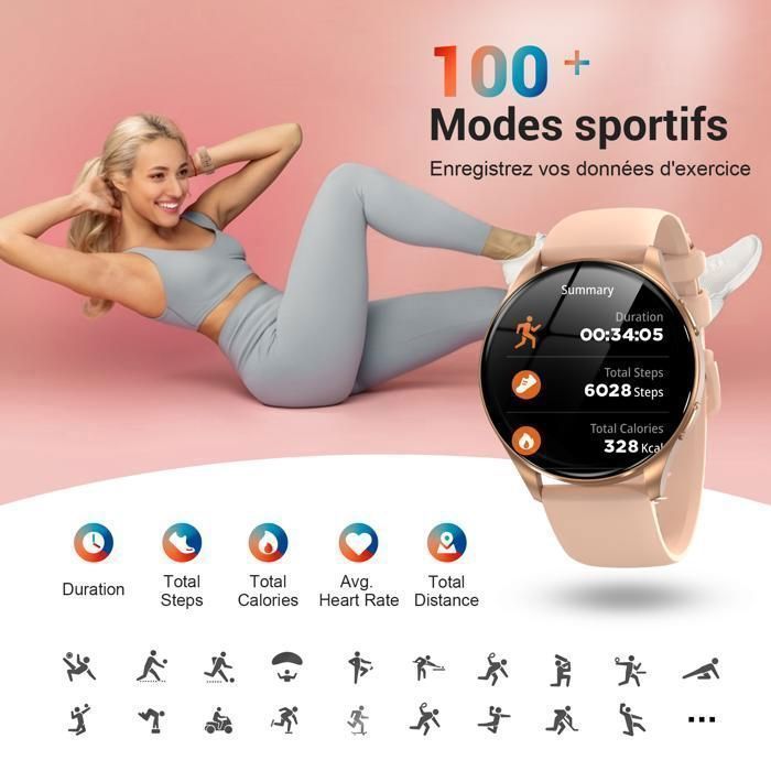 Smartwatch feminino Blackview com tela redonda de metal de 1,43
