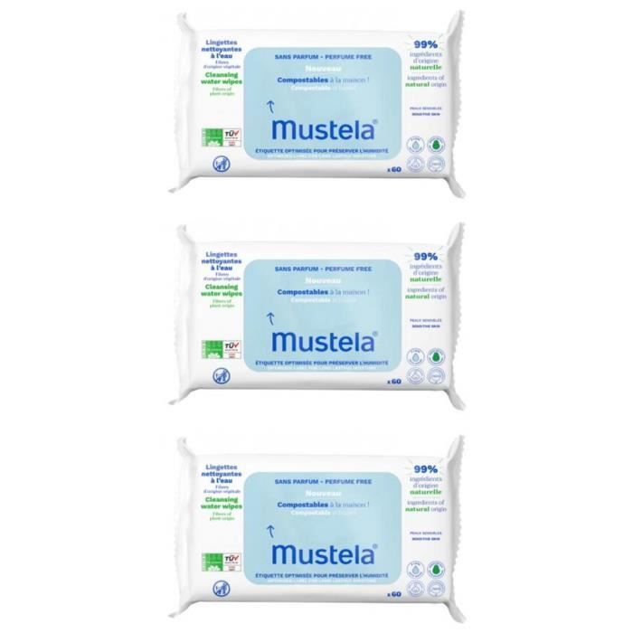Lenços de limpeza biodegradáveis Mustela, sem fragrância, embalagem econômica