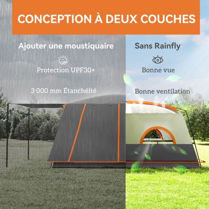 Tienda de campaña Outsunny para 4-5 personas, impermeable, con puertas y ventanas, bolsa de transporte, 4,3 x 3 x 1,95 m, gris oscuro.