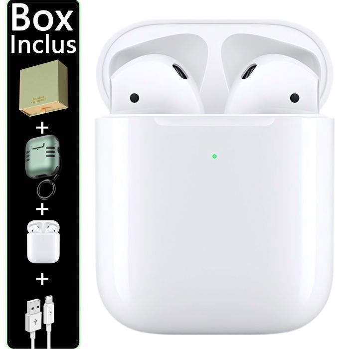 Écouteurs Apple AirPods 2, blancs, avec boîtier de charge, emballage cadeau
