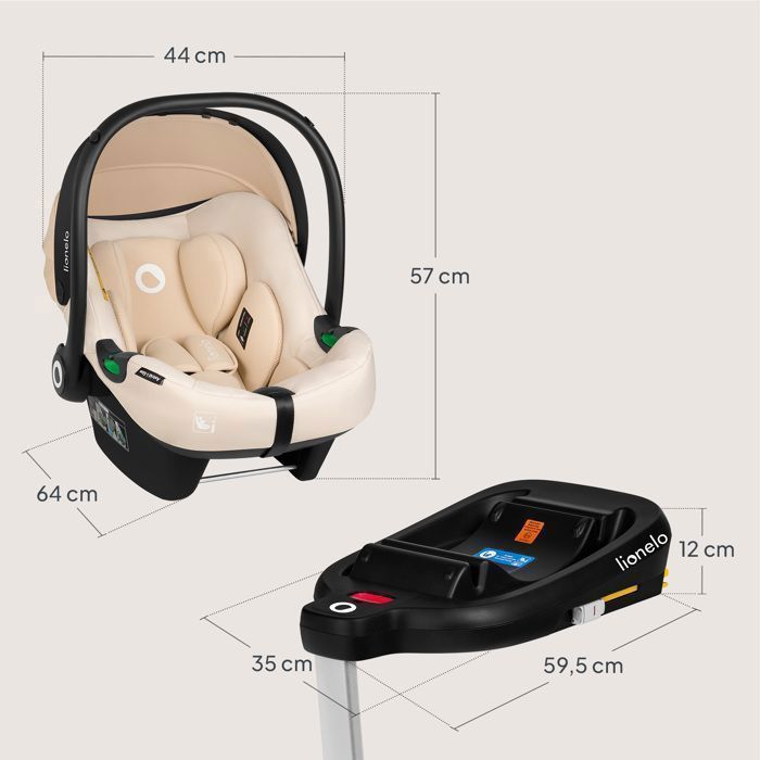 Seggiolino auto LIONELO Astrid i-Size (40-87 cm) con base ISOFIX - ADAC - Porta-neonati - Leggero - Beige