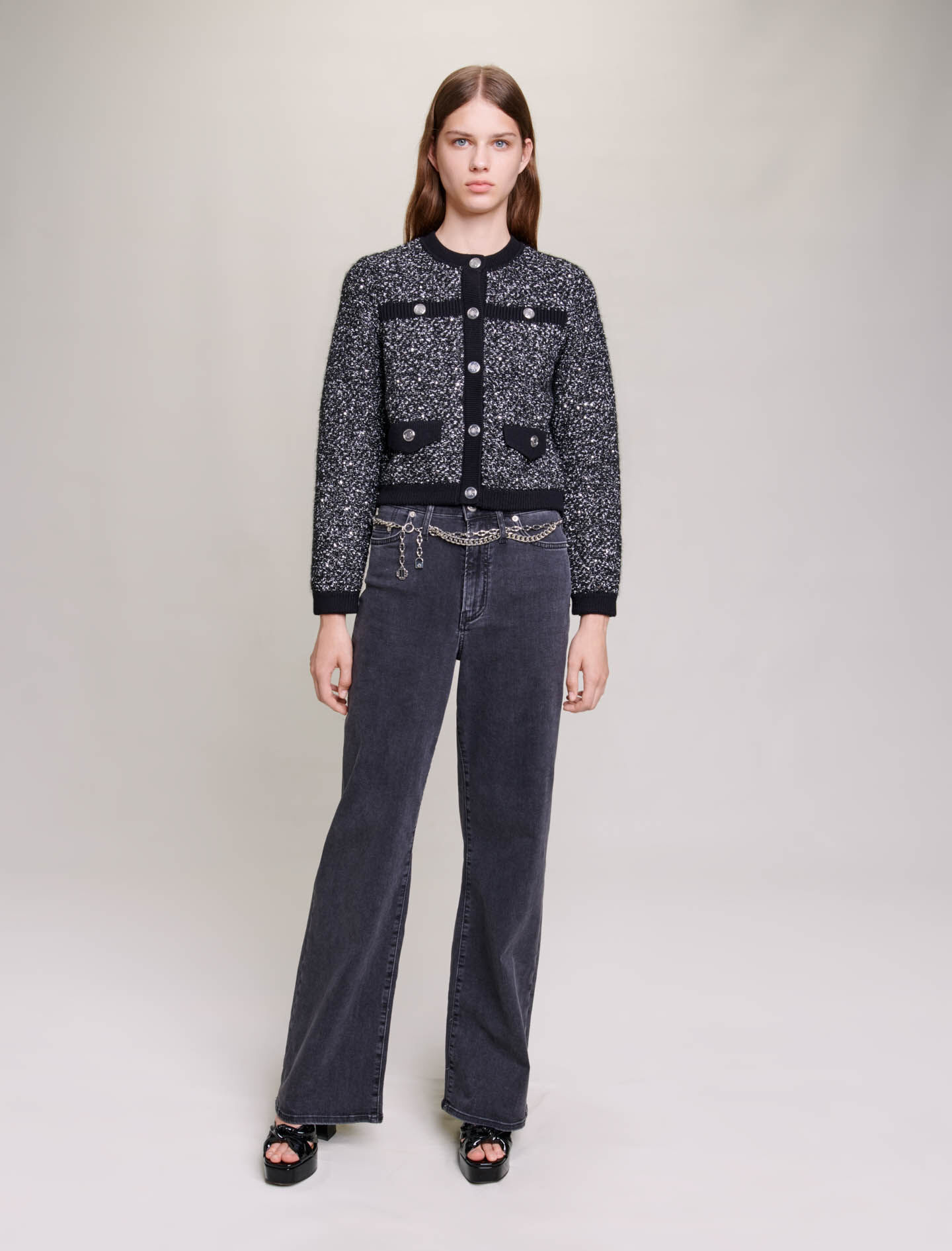 Kort vestje met tweed-effect - Zwart