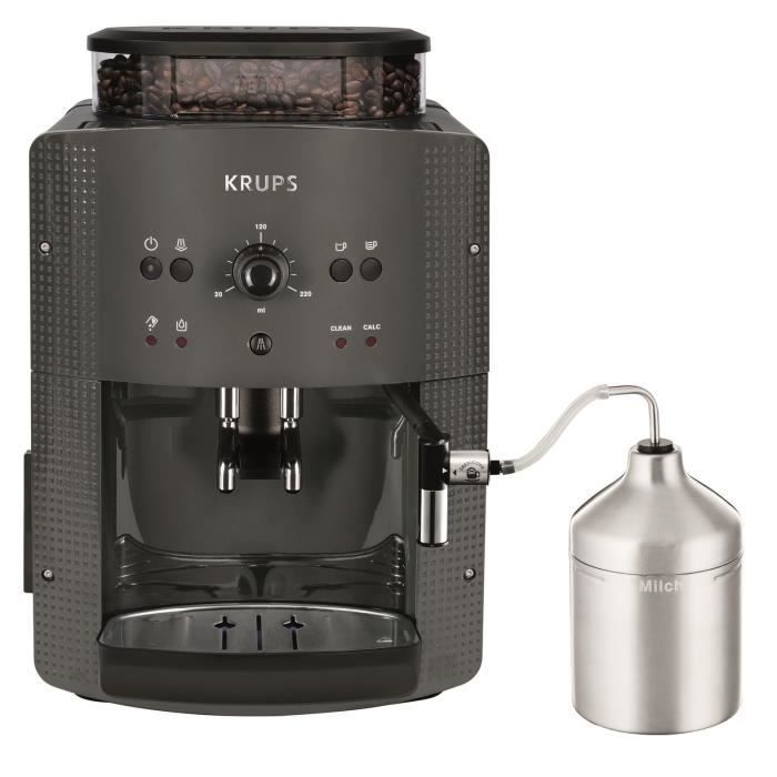 Macchina da caffè automatica KRUPS con macinacaffè integrato, montalatte, 2 tazze di espresso simultanee, pulizia automatica, colore grigio essenziale YY5149FD