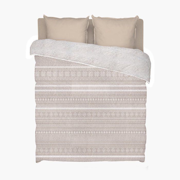 Sehr warme, bedruckte Sherpa-Fleece-Bettdecke 240 x 260 cm Chalet – Schaffelloptik – BLAU CALIN