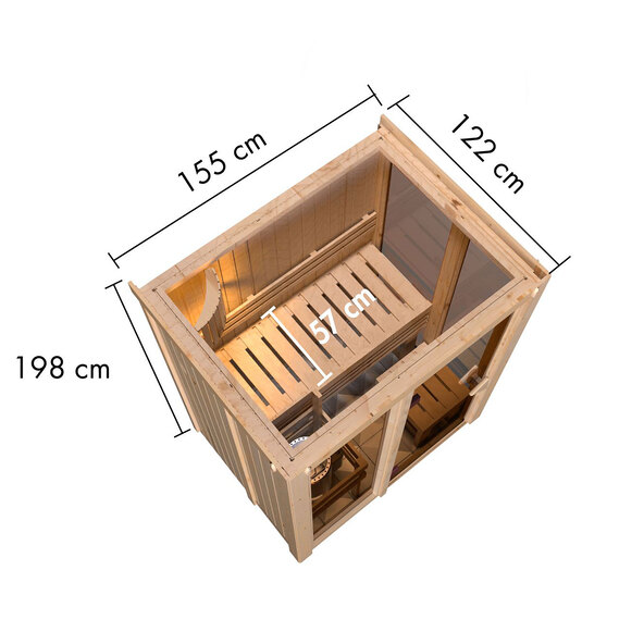 Sauna Ida 1 med varmeovn, 3,6 kW, naturlig finish