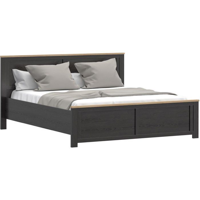 Lit adulte King Size - BOHOL - 180 x 200 cm - Décor Chêne / Noir