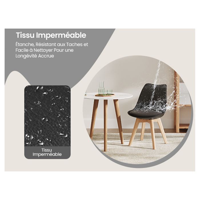Juego de 2 sillas de comedor escandinavas HavenlyHome, ergonómicas, con patas de madera maciza y cojín impermeable, para cocina, color negro.