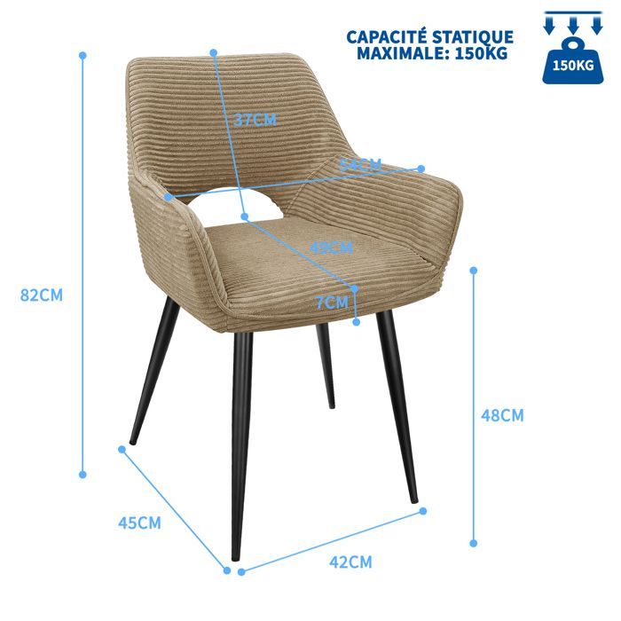 WAFTING Set di 2 sedie da pranzo con braccioli, imbottite con schienale in velluto, marroni