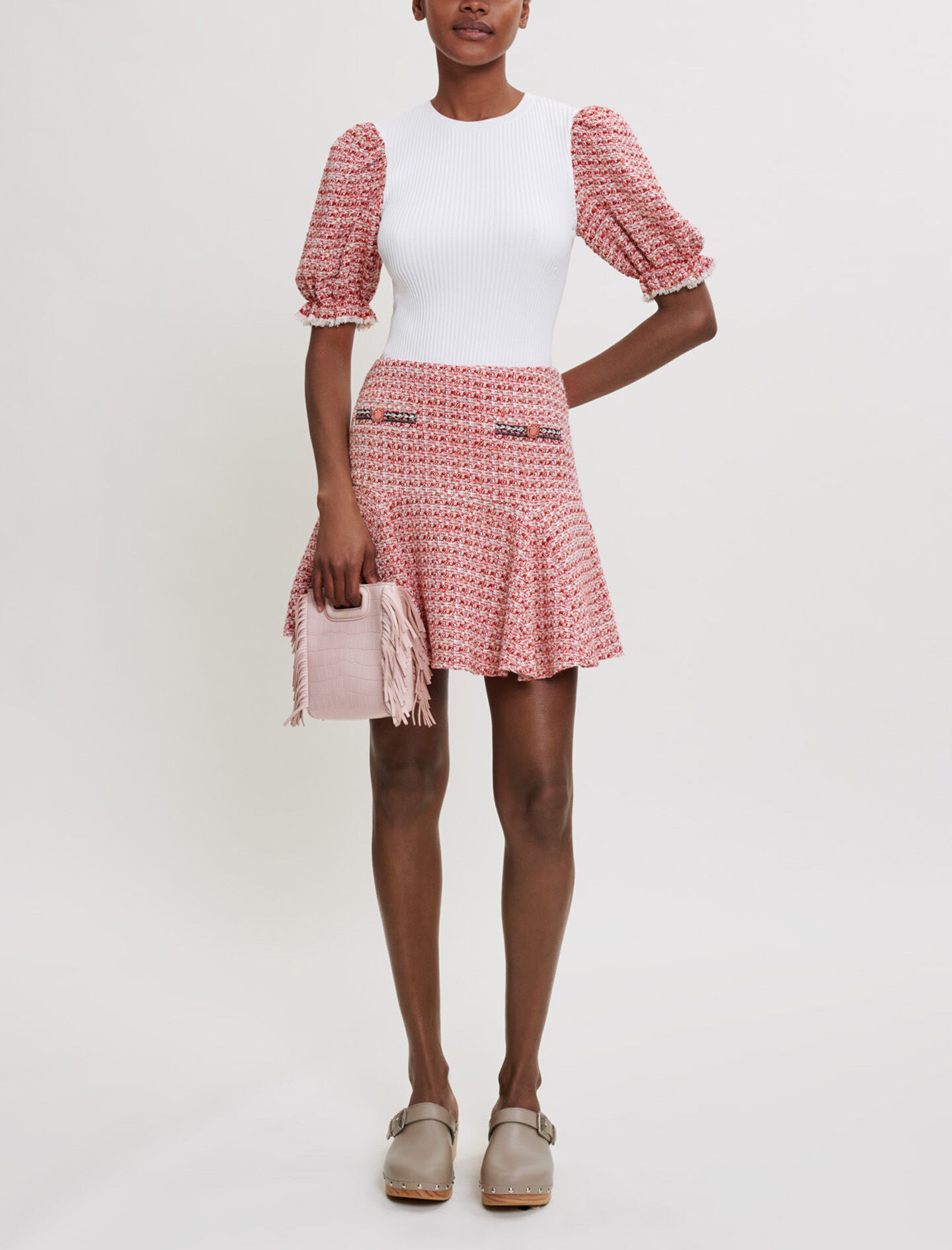 Pulover tricotat tweed cu mâneci - Raw