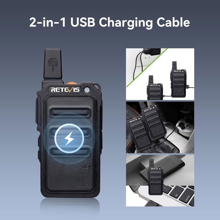 Walkie Talkie Retevis RT619 con auriculares, PMR446 Mini 16 canales VOX Squelch, radio Micro USB sin licencia de 1300 mAh (4 unidades)