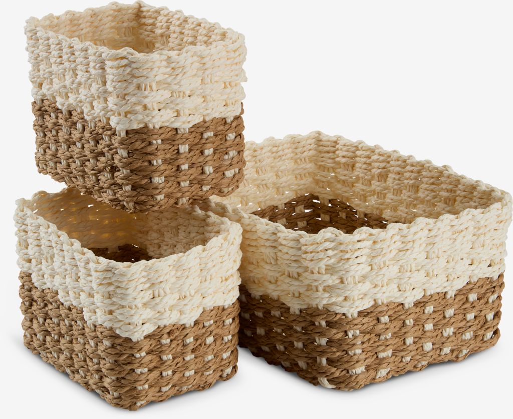 RASMUSSEN krepšelių komplektas, P19/12xI26/18xA12cm, 3 vnt., natūralios spalvos