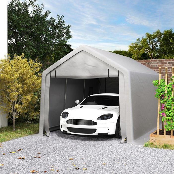 Cochera exterior - Outsunny - 3 x 5,2 m - con puerta enrollable desmontable - para coche, camión, barco - gris