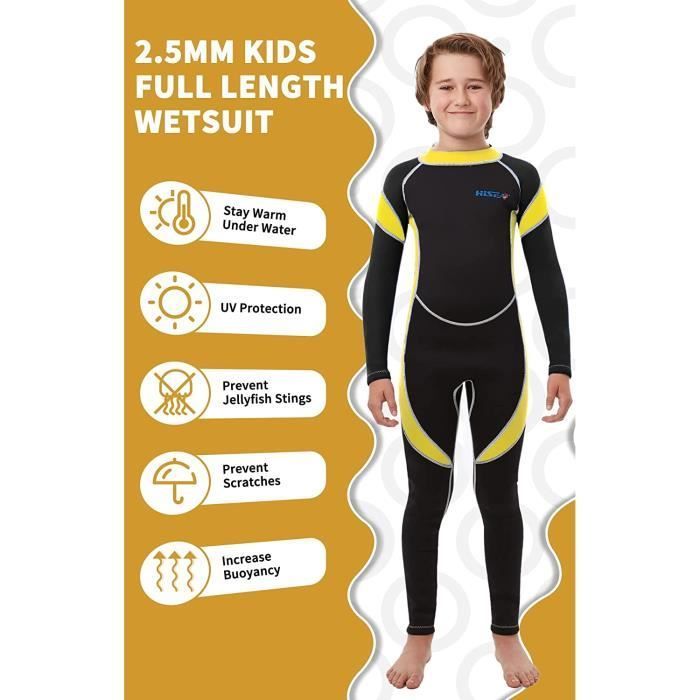 2.5MM Neoprene Wetsuit with Back Zipper for Boys and Girls, Black/Yellow - M
