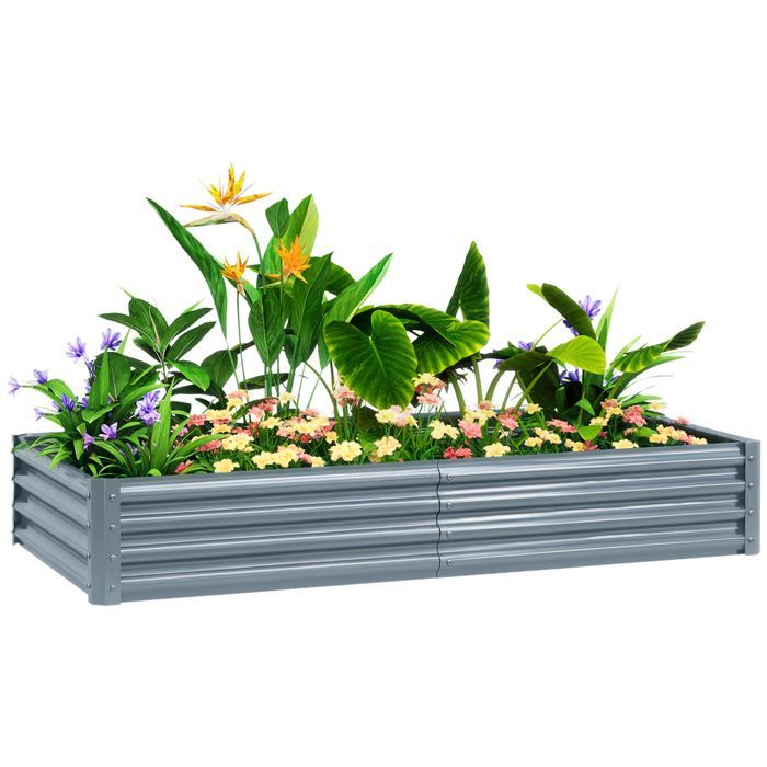 Huerto elevado Outsunny - fondo abierto - con borde anticorte, barras de soporte - acero galvanizado 180 x 90 x 30 cm - gris plata