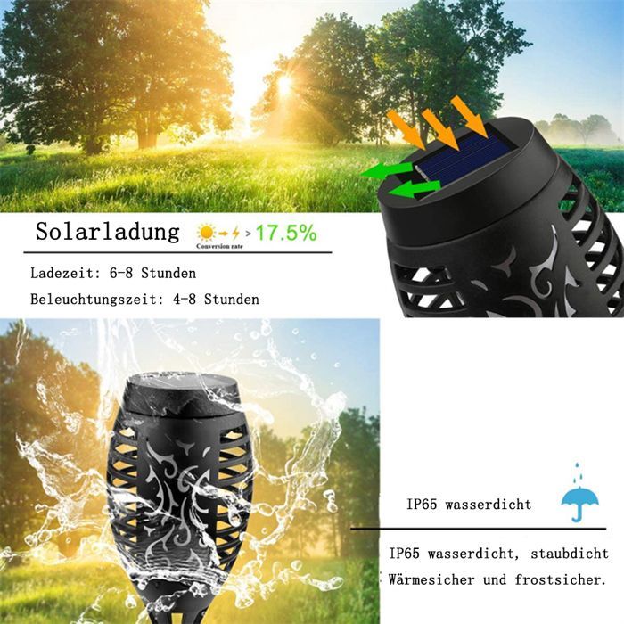 Solar-Gartenleuchten, Außenbrenner mit realistischem Flammeneffekt, LED-Beleuchtung für Weihnachten und Außendekoration