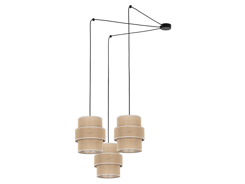 Lampa wisząca Calisto Juta 3-punktowa 210 cm tkaninowa beżowa