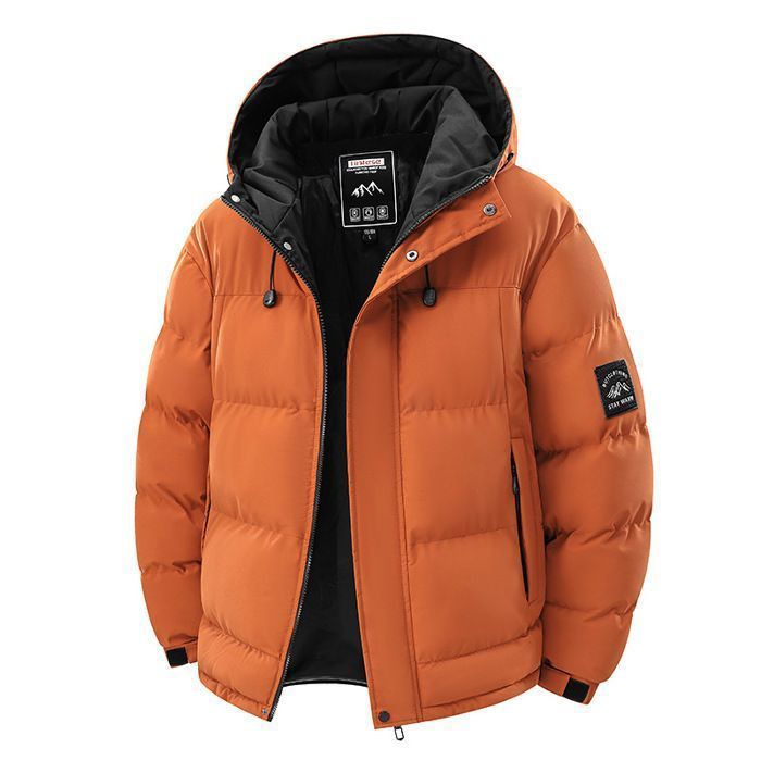 Men's Two-Tone Winter Puffer Jacket with Hooded Collar and Long Sleeves - Red
