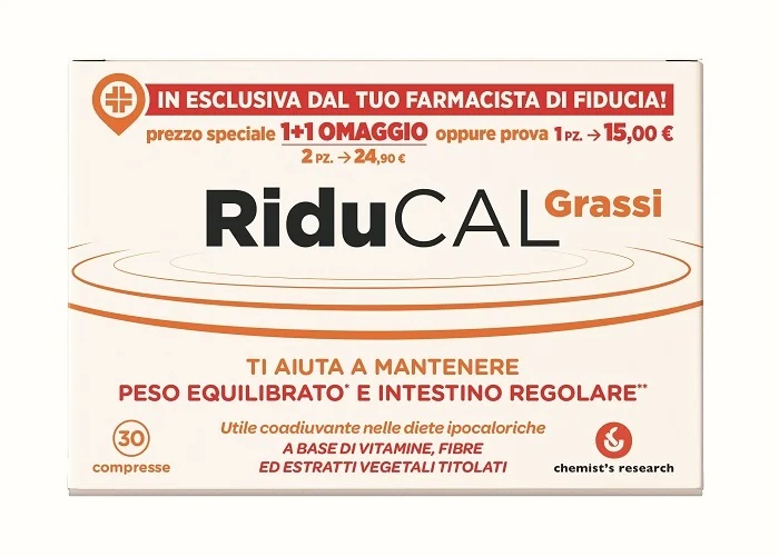 Riducal Grassi 30 tabletten, een voedingssupplement voor gewichtsbeheersing.