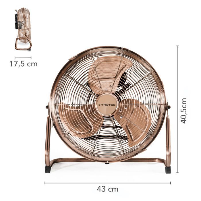 Ventilateur de sol - TROTEC - TVM 13 - Look rétro - 44W - 3 vitesses - Axe variable jusqu'à 100°