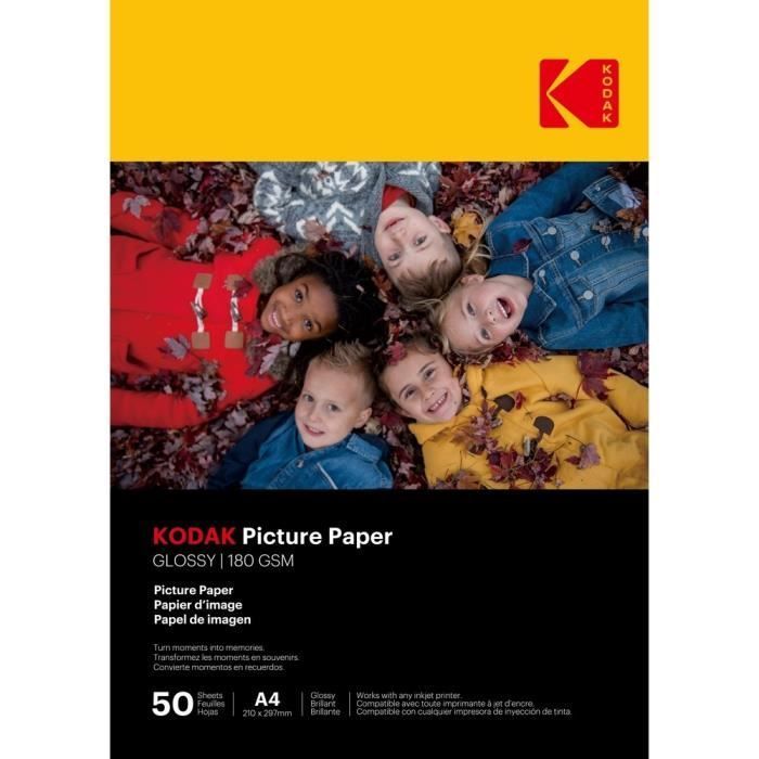 KODAK 9891264 – 50 Blatt 180 g/m² Hochglanz-Fotopapier, A4-Format (21 x 29,7 cm), Tintenstrahldruck
