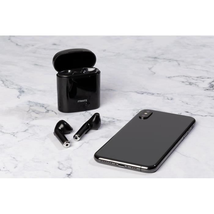 Kabellose Ohrhörer – STREETZ – True Wireless – 350-mAh-Ladecase – Schweißresistent – Schwarz